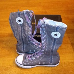 Gray & Purple High- Top Converse. Size 3 in Women's. Size 2.5 in Junior's.